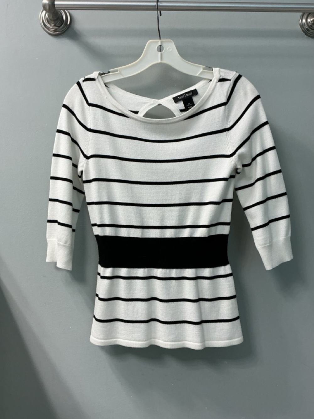 WHBM White and Black Striped Knit Sweater